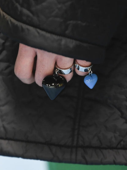 Raf Simons Style Design Colorful Chubby Heart Pendant Ring, Unisex Matte Classic Ring Jewelry Rings
