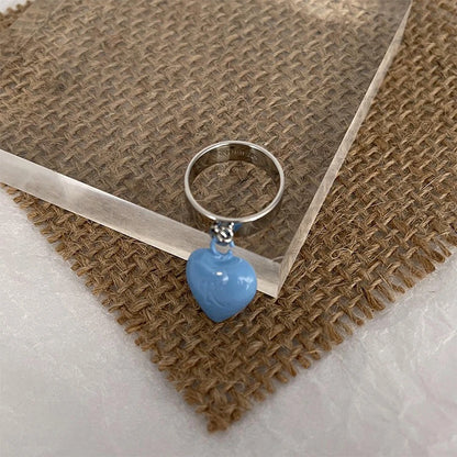 Raf Simons Style Design Colorful Chubby Heart Pendant Ring, Unisex Matte Classic Ring Jewelry Rings