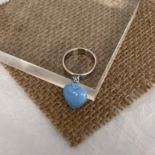 Raf Simons Style Design Colorful Chubby Heart Pendant Ring, Unisex Matte Classic Ring Jewelry Rings