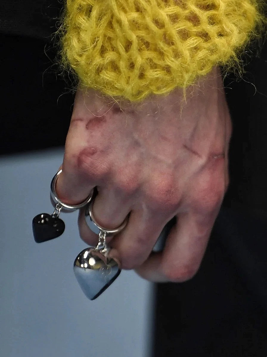 Raf Simons Style Design Colorful Chubby Heart Pendant Ring, Unisex Matte Classic Ring Jewelry Rings