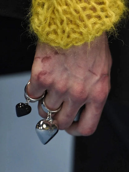 Raf Simons Style Design Colorful Chubby Heart Pendant Ring, Unisex Matte Classic Ring Jewelry Rings