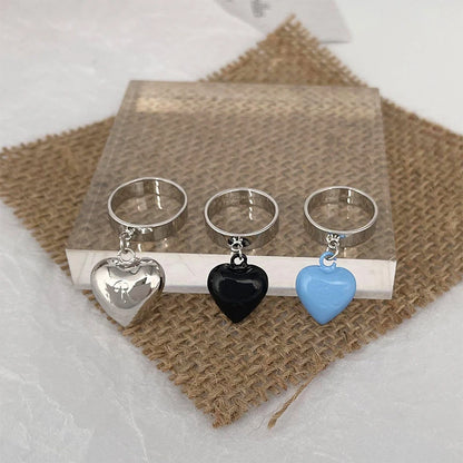 Raf Simons Style Design Colorful Chubby Heart Pendant Ring, Unisex Matte Classic Ring Jewelry Rings