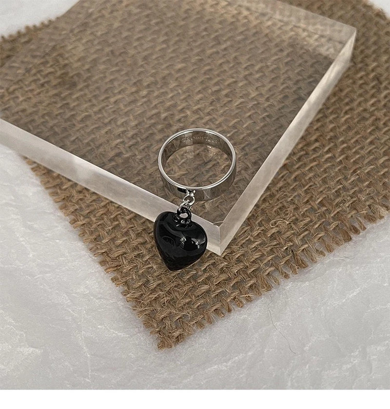 Raf Simons Style Design Colorful Chubby Heart Pendant Ring, Unisex Matte Classic Ring Jewelry Rings