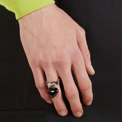 Raf Simons Style Design Colorful Chubby Heart Pendant Ring, Unisex Matte Classic Ring Jewelry Rings